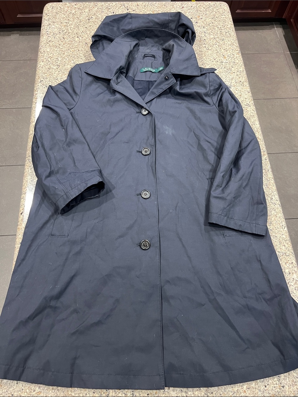 Ralph Lauren Classic Navy removable Hood Trench Coat - Women xl z21